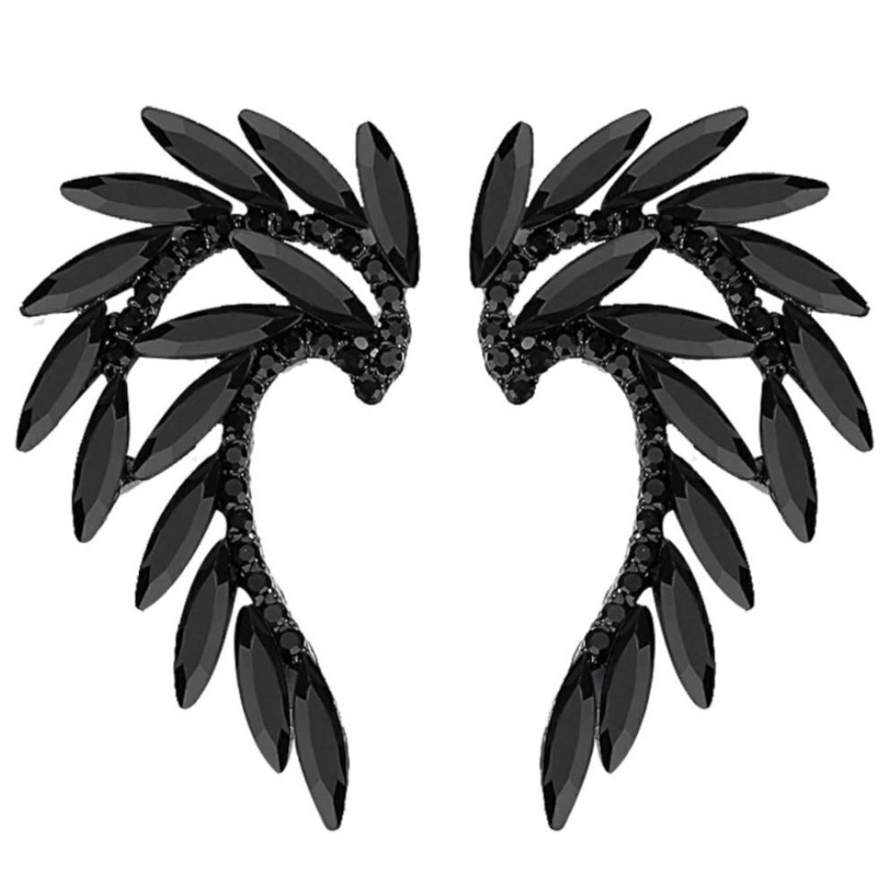 Carbon Black with Black Onyx Marquise Crystal Angel Wing Post Back Earrings